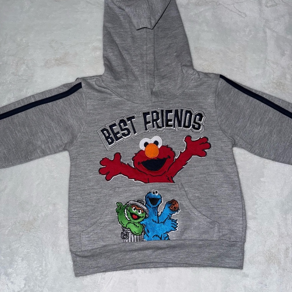 Sesame Street Gray and Red Hoodie Playful Cartoon Designs